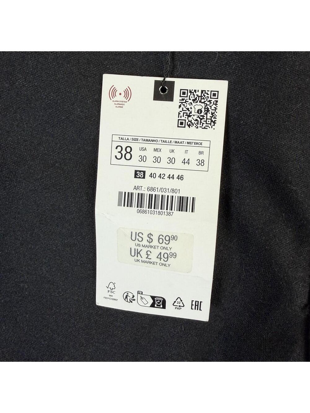 Zara Wool Blend Dress Pants Mens 30 Black Straight Leg Classic NWT $70 - Picture 5 of 9